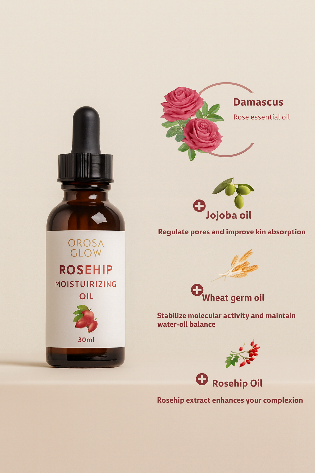 Orosa Glow Rosehip Moisturizing Oil - 30ml